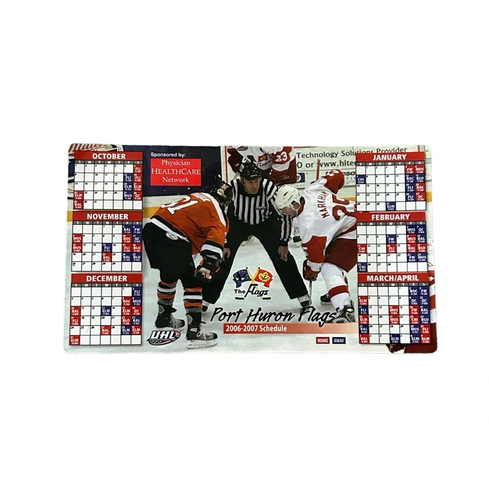 The Flags Hockey 2006-2007 Schedule 4x7” Magnet Port Huron Michigan GUC